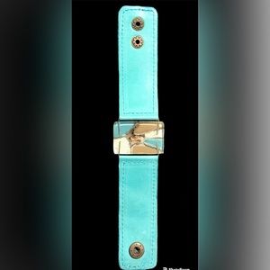 HANDMADE DICHROIC GLASS AND LEATHER CUFF BRACELET